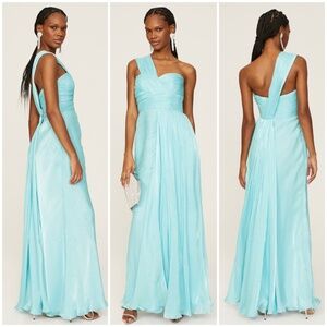 Badgley Mischka Aqua Blue One-Shoulder Maxi Dress